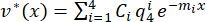 Differential equations, series solution; v*(x)=Σ(4)C(i)q(i)e(-m(i)x); mathematical analysis.