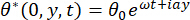 Dynamic variable formula θ*(0,y,t)=θ₀e^(ωt+iay); wave function analysis equation.