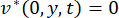 Velocity boundary condition equation, v*(0,y,t)=0, for fluid dynamics analysis.