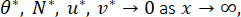Mathematical analysis with limits; θ*, N*, u*, v* converge to 0 as x approaches infinity; equation.
