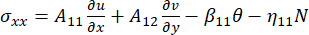 Static equilibrium equation σxx with derivatives and coefficients; mathematical formula, research.