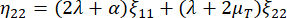 Static equilibrium equation; η₁₁=(2λ+α)ξ₁₁+(λ+2μ)ξ₂₂; mathematical formula.