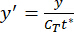 Differential equation formula, depicting y prime equals y over CT times t star, mathematical concept.