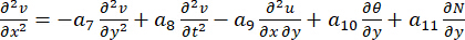 Partial differential equation for fluid dynamics analysis, involving velocity and pressure terms.