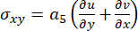 Stress formula σxy for strain analysis; equation for mechanical deformation study in research.