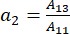 Equation showing matrix element ratio, a₂ = A₁₃/A₁₁, in a mathematical context.