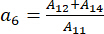 Static equilibrium equation, \(a_6 = \frac{A_{12} + A_{14}}{A_{11}}\), mathematical formula.