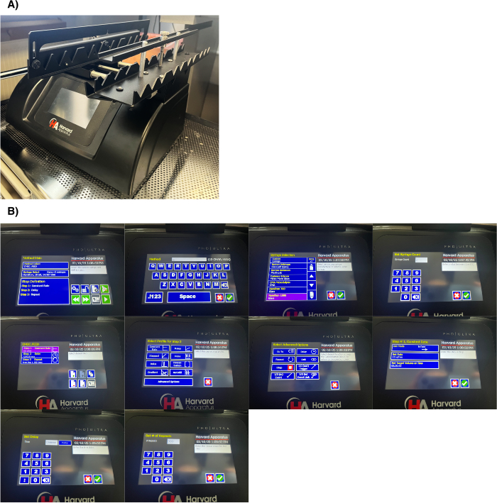 Microdialysis setup; control interface for molecular analysis with advanced settings.