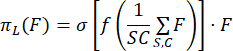 Game theory equation, πL(F)=σf(1/SCS,C ΣF)F, for economic modeling and analysis research.