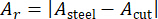 Ar equation: |A_steel - A_cut| for material stress analysis; formula depiction.