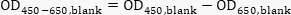 figure-protocol-4 光密度方程,OD450-650blank=OD450blank-OD650blank,用于光谱数据分析。
