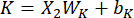 Formula for calculating K using X2, WK, bK; mathematical equation, educational use.