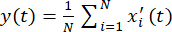 Mathematical equation y(t) for signal processing, depicting an averaging function formula.