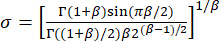Stable distribution equation, formula for distribution scale parameter σ; mathematics diagram.