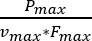 Equation of efficiency ratio, Pmax/vmax*Fmax, for mechanical systems analysis.