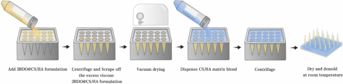 figure-results-1 3D bioprinting process diagram: 3BDOQCS/HA coating, centrifuge, vacuum drying, CS/HA matrix.