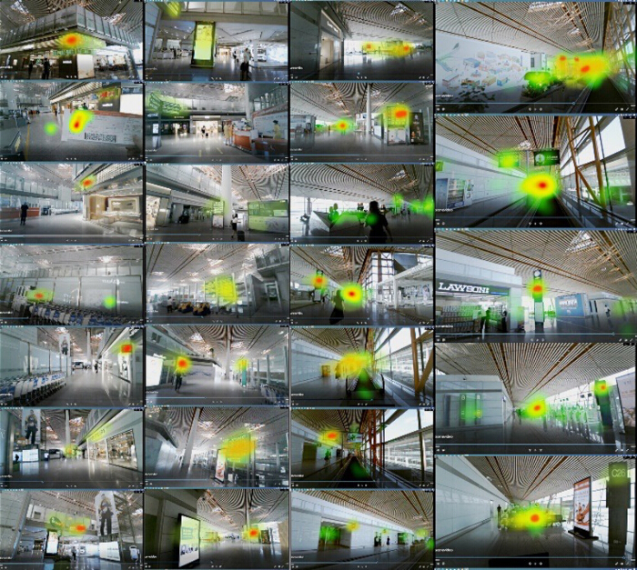 Heatmap analysis of visitor focus points in an interior architectural layout; diagram visualization.