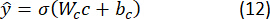 Machine learning formula: ŷ=σ(Wc+c), logistic function equation.