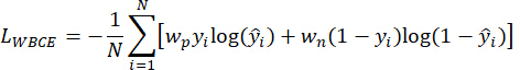 Weighted Binary Cross-Entropy formula, equation, data analysis relevance to predictive models.