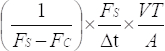 Equation for process efficiency, featuring Fs, Fc, Δt; mathematical formula for scientific research.