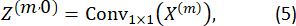 figure-protocol-18 Equation of 1x1 convolution process; formula: Z(m,0) = Conv1x1(X(m)), for data transformation.