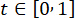 Equation symbolizing range of t from 0 to 1, mathematical interval notation.