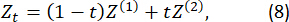 figure-protocol-27 Linear interpolation equation formula, Zt=(1-t)Z(1)+tZ(2), mathematical concept.