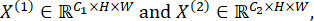 Mathematical notation for dimensions; X^(1), X^(2) in R using subscripts G, H, W; equation.
