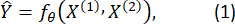 figure-protocol-5 Mathematical function equation \( \hat{Y} = f_\theta(X^{(1)}, X^{(2)}) \) in machine learning model.