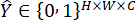Equation illustrating multi-dimensional data format, Ŷ∈{0,1}HxWxC, commonly used in image analysis.