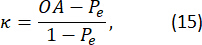 figure-protocol-52 Equation for calculation of kappa in statistical analysis, showing variables OA and Pe, formula.