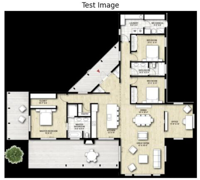 Architectural floor plan diagram with room labels and dimensions for layout analysis.