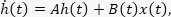 Linear system equation; h(t)=Ah(t)+B(t)x(t); mathematical expression; dynamic systems analysis.