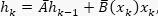 figure-protocol-8 Mathematical equation, control process formula, dynamic system analysis, featuring h_k=Aḣ_{k-1}+Ḃ(x_k)x_k.