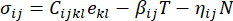 Static equilibrium formula σij=Cijklekl−βijT−ηijN in material mechanics diagram.