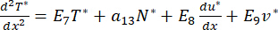 Thermal equilibrium; equation d²T*/dx²=E₇T*+a₁₃N*+E₈du*/dx*+E₉v*; process analysis diagram.