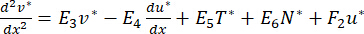 Differential equation, fluid dynamics analysis, showing derivatives and coefficients, equation diagram.