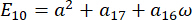 Equation with variables and constants, E₁₀=a²+a₁₇+a₁₆ω, mathematical formula.
