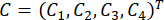 Matrix representation, equation; illustrates vector C in mathematical notation with components C1, C2, C3, C4.