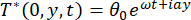 Thermodynamic equation, T*(0,y,t)=θ₀e^(ωt+iy), symbolizing temperature variation.