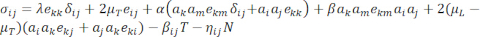 Static equilibrium formula; σij=λεkkδij+2μeij, mathematical equation; physics analysis.