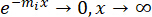 Exponential decay equation, e^(-mix) approaches 0 as x approaches infinity.