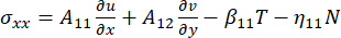 Stress analysis equation σ_xx with derivatives; mechanical equilibrium concept.