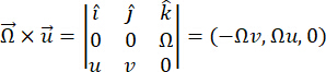 Angular velocity cross product; vector equation, matrix form; physics, vector calculus.