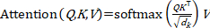 神经网络中使用的注意力机制公式，Attention(Q,K,V)=softmax(QKᵀ/√dₖ)V。