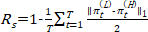 静态平衡公式：Rs=1−(1/T)ΣTt=1 ||πt(L)−πt(H)||1/2，数学分析示意图。