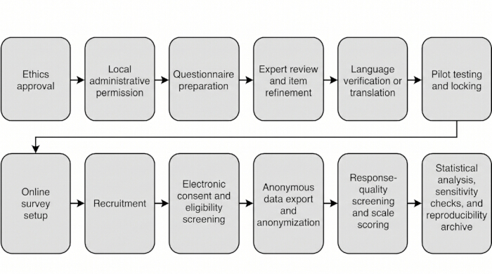 figure-results-1 Flowchart of online survey process: ethics approval, survey setup, data analysis.