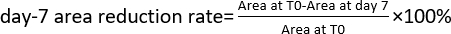 day-7 area reduction rate formula, percentage calculation method, scientific data analysis