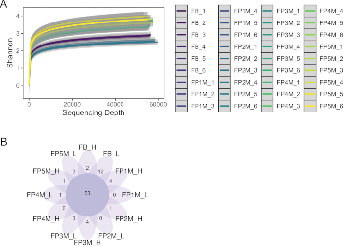 figure-results-2 Shannon diversity indices chart; sequencing depth analysis comparison; experimental data.