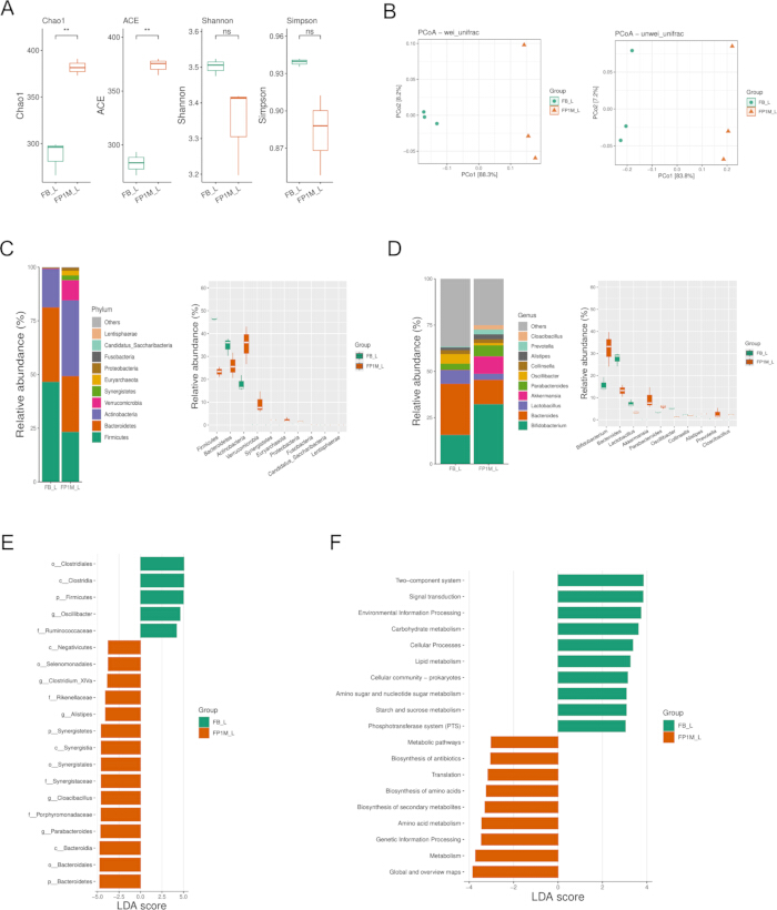 figure-results-5 Microbial diversity analysis; box plots, PCoA charts, bar graphs; statistical comparison of groups.